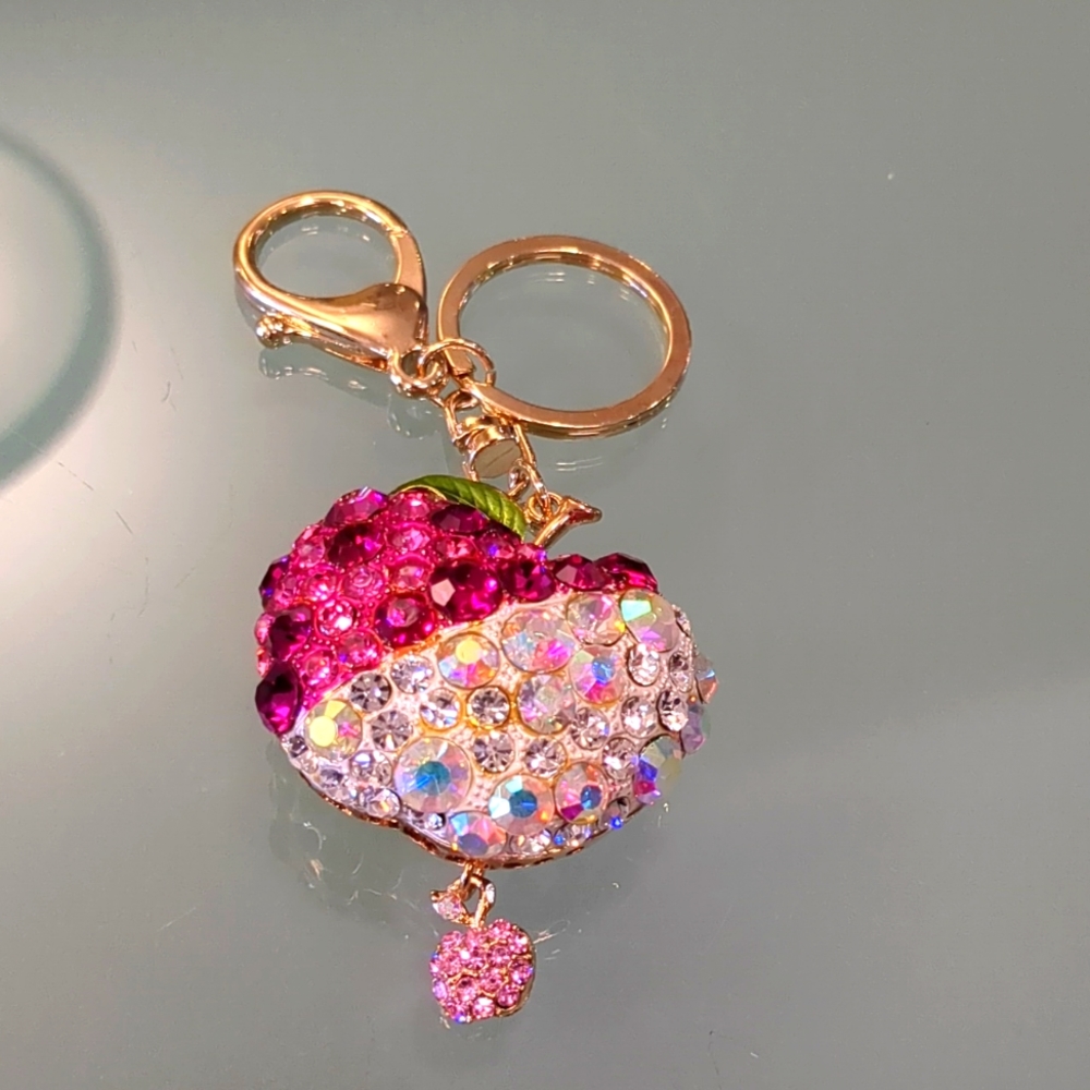 Rhinestone Apple Keychain